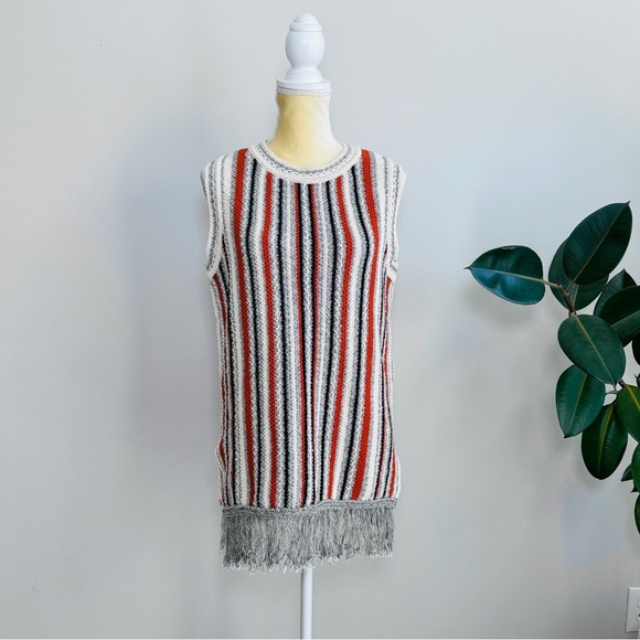 Massimo Dutti Sweater Vest Striped Fringed Tunic - Picture 3 of 8